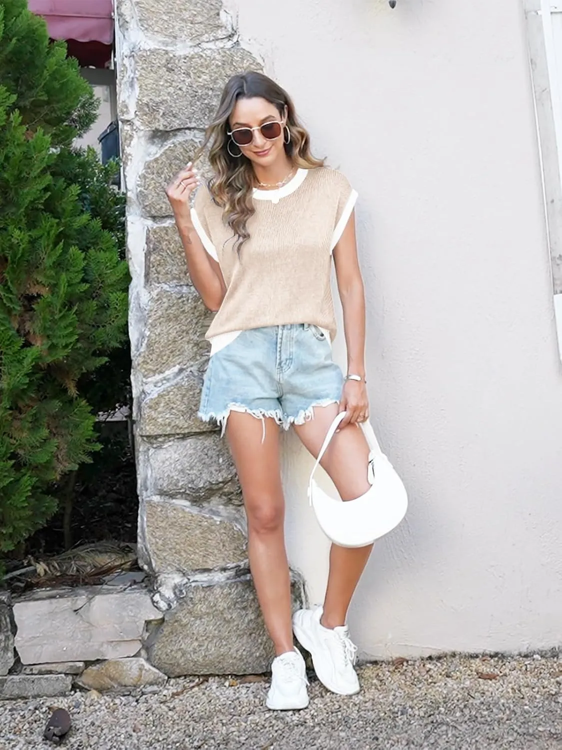 Disamer Summer Tops for Women 2025 Cap Sleeve Sweater Tank Tops Sleeveless Vest Oversized Short Sleeve Shirts