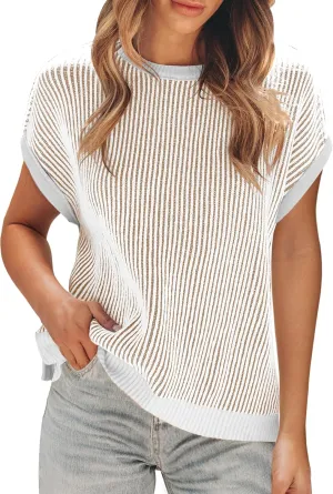 Disamer Summer Tops for Women 2025 Cap Sleeve Sweater Tank Tops Sleeveless Vest Oversized Short Sleeve Shirts