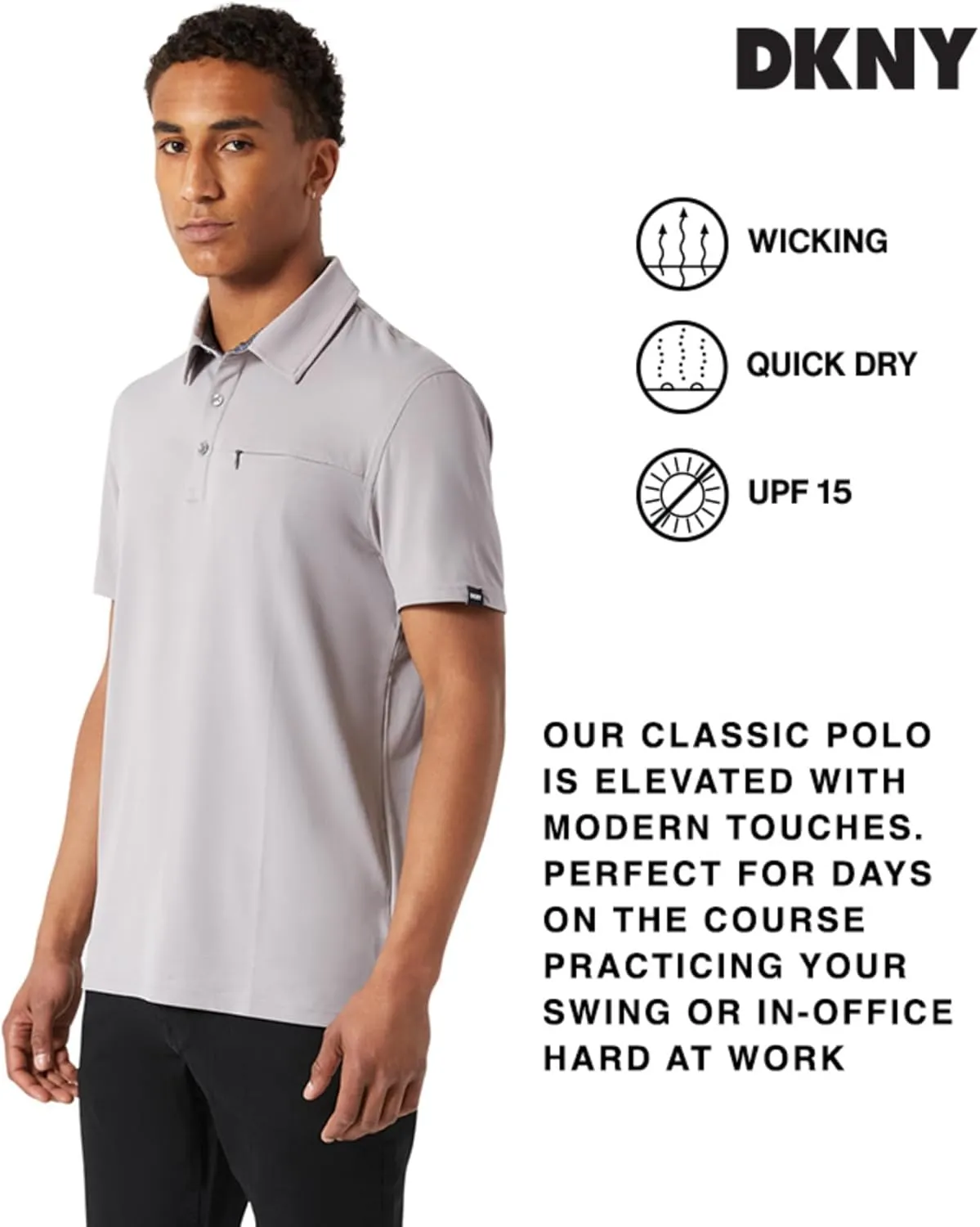 DKNY Mens Polo Shirts - Short Sleeve Quick Dri Fit Golf Polo Shirts for Mens | Performance Men's Polo Shirts with Pocket