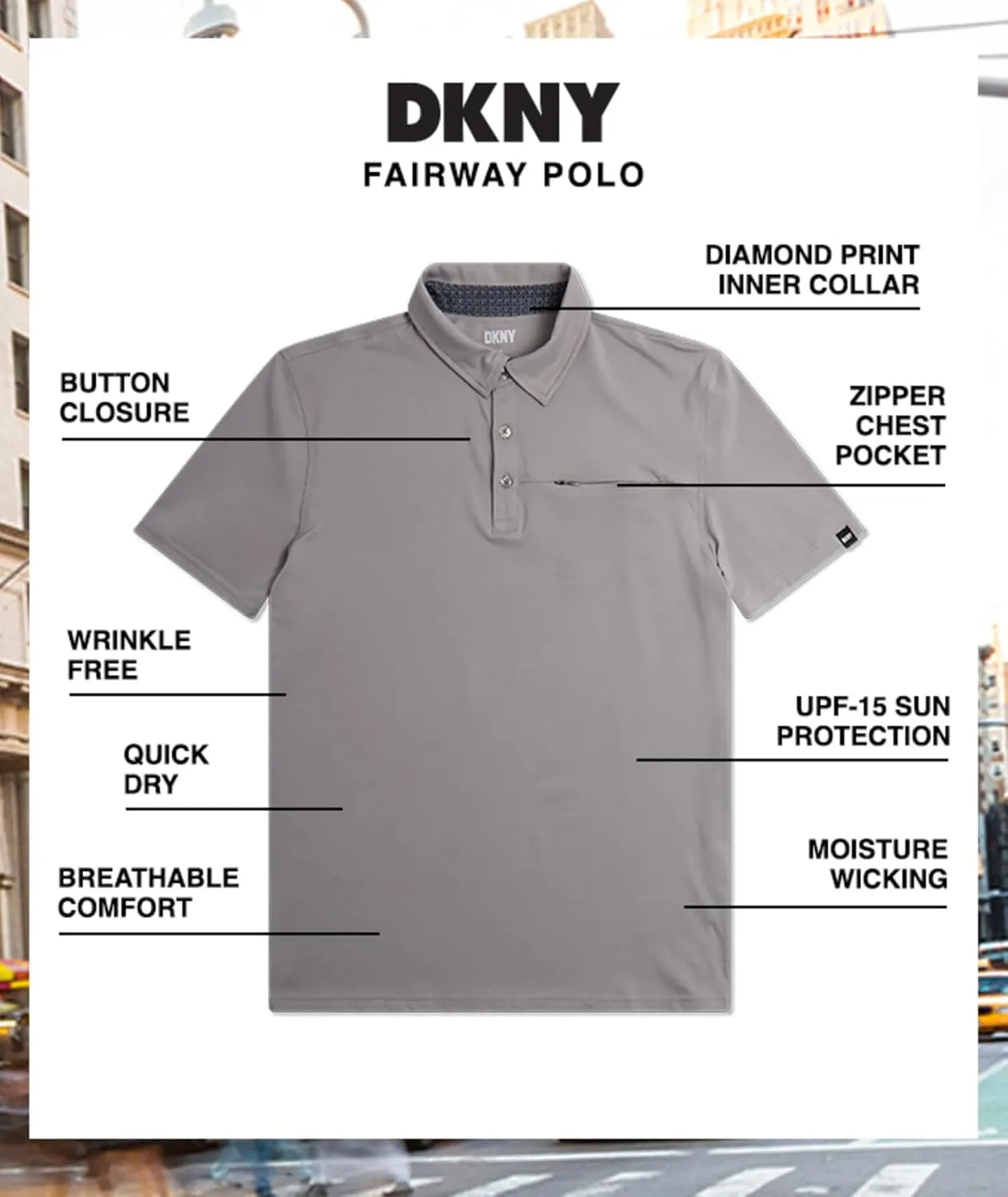 DKNY Mens Polo Shirts - Short Sleeve Quick Dri Fit Golf Polo Shirts for Mens | Performance Men's Polo Shirts with Pocket