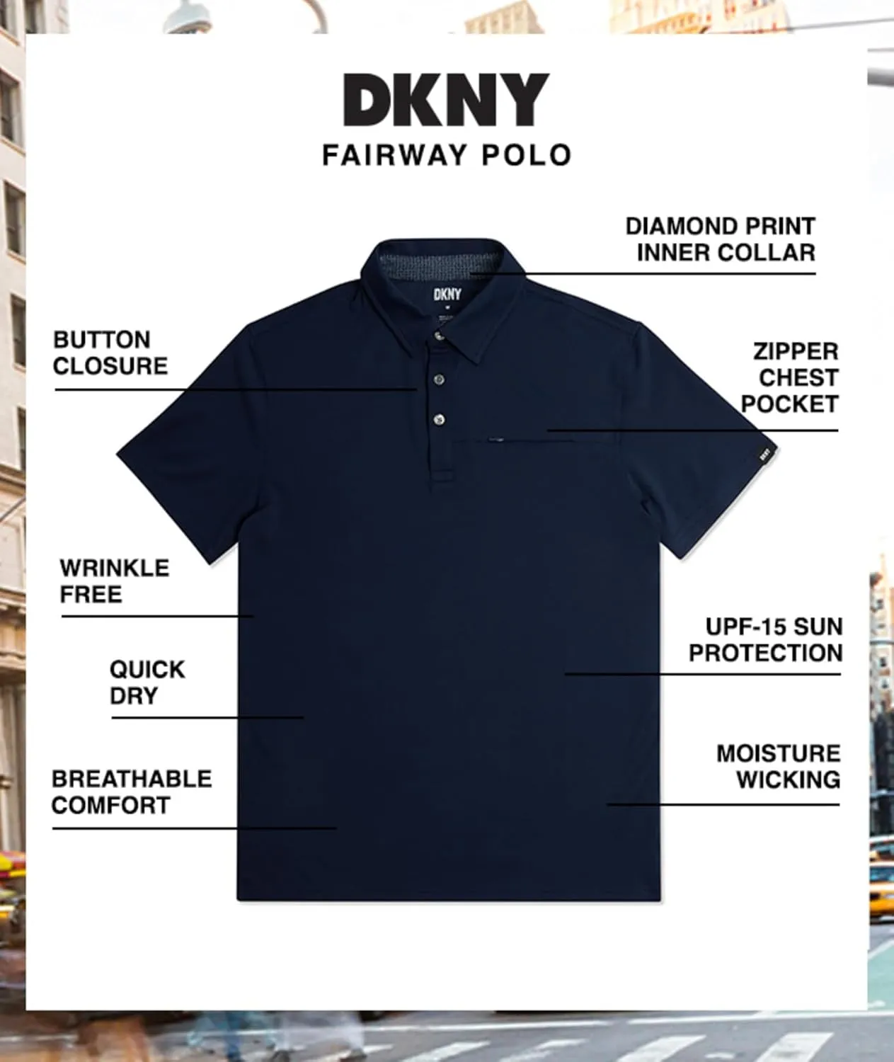 DKNY Mens Polo Shirts - Short Sleeve Quick Dri Fit Golf Polo Shirts for Mens | Performance Men's Polo Shirts with Pocket