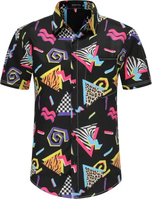 DOOPCCOR 90s Shirt 80s Shirts for Men 80s 90s Disco Retro Casual Button-Down Shirts 80s Mens Clothing