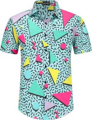 DOOPCCOR 90s Shirt 80s Shirts for Men 80s 90s Disco Retro Casual Button-Down Shirts 80s Mens Clothing