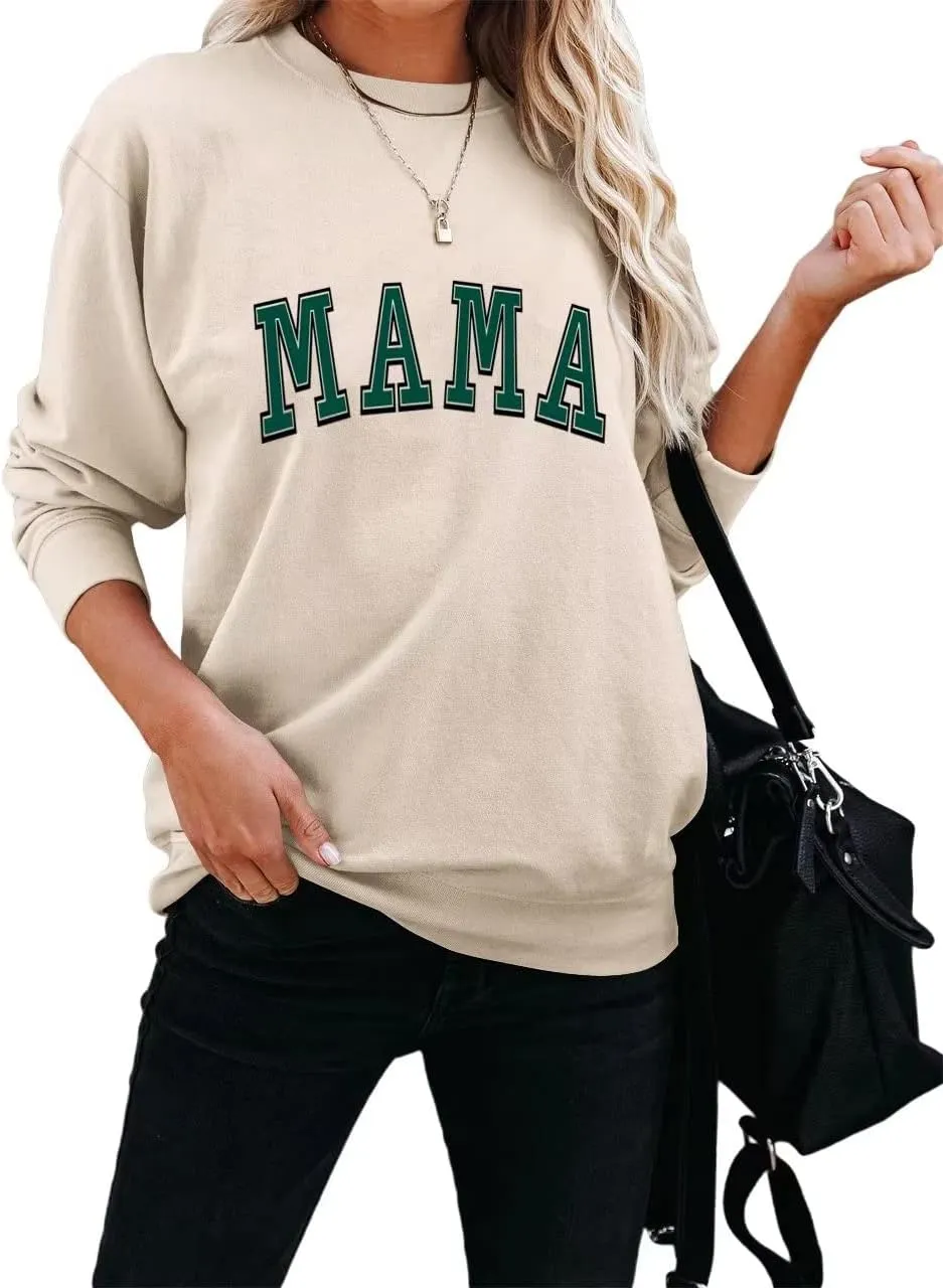 Dressmine Womens Crewneck Mama Sweatshirt Oversized Maternity Long Sleeve Shirt Cute Sweaters Graphic Hoodies