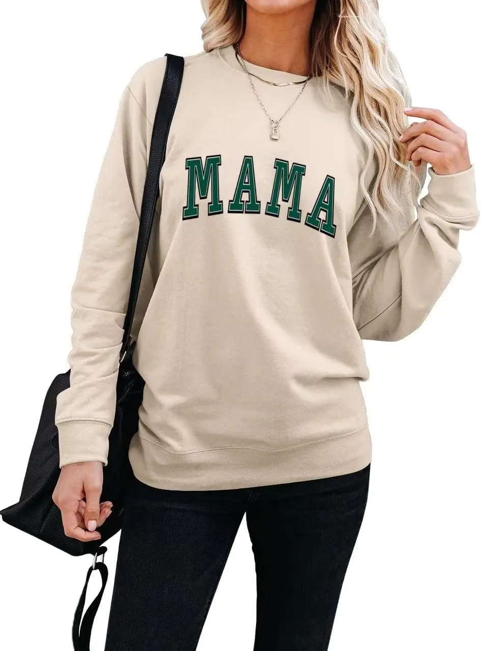 Dressmine Womens Crewneck Mama Sweatshirt Oversized Maternity Long Sleeve Shirt Cute Sweaters Graphic Hoodies