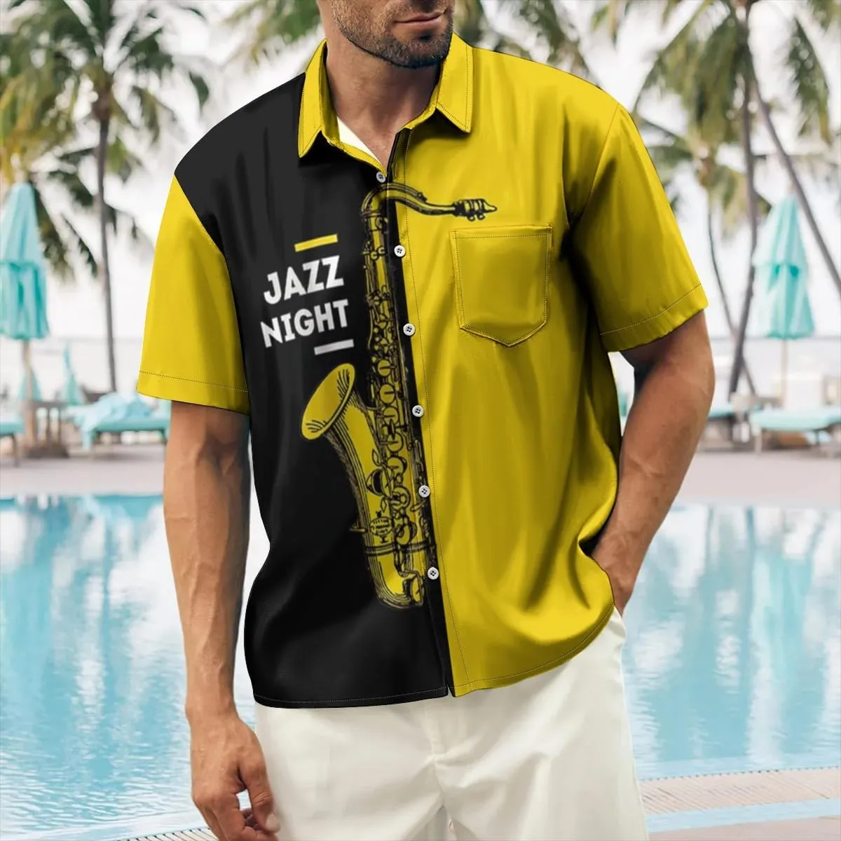 Ecosunny Music Shirts for Men Hawaiian Bowling Printed Short Sleeve Casual Button Down Shirts