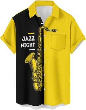 Ecosunny Music Shirts for Men Hawaiian Bowling Printed Short Sleeve Casual Button Down Shirts