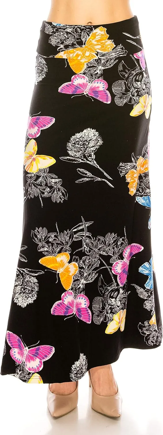 Eevee Womens Casual Long Maxi Skirts - Basic High Waist Fold Over Soft Floor Length Stretch Casual Regular Plus Size