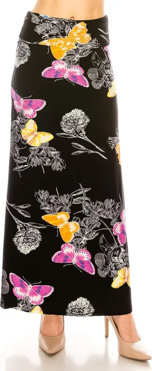 Eevee Womens Casual Long Maxi Skirts - Basic High Waist Fold Over Soft Floor Length Stretch Casual Regular Plus Size