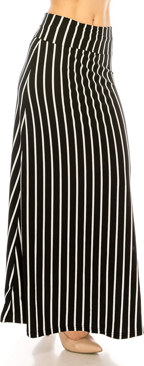 Eevee Womens Casual Long Maxi Skirts - Basic High Waist Fold Over Soft Floor Length Stretch Casual Regular Plus Size