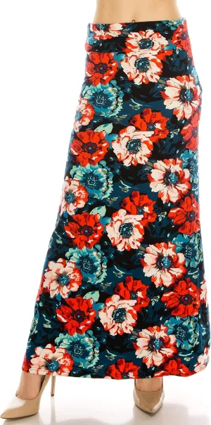 Eevee Womens Casual Long Maxi Skirts - Basic High Waist Fold Over Soft Floor Length Stretch Casual Regular Plus Size