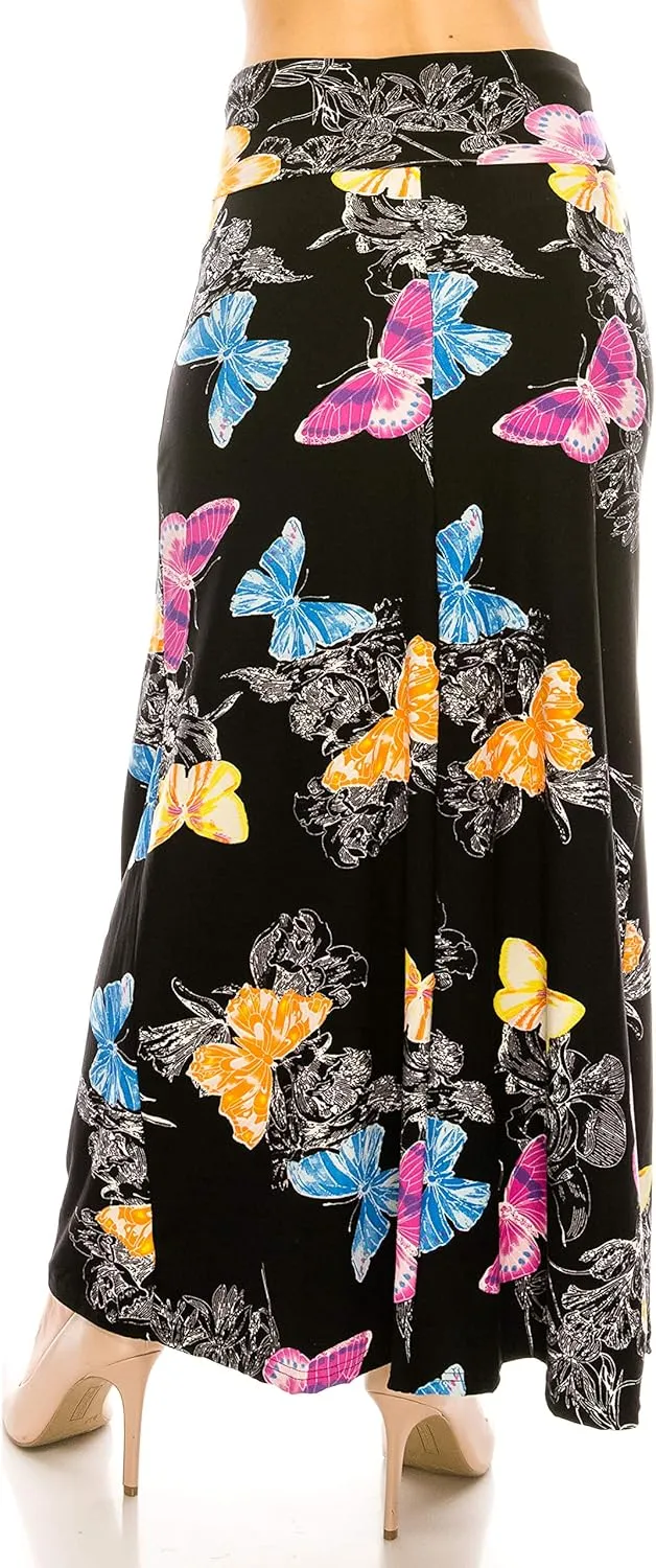 Eevee Womens Casual Long Maxi Skirts - Basic High Waist Fold Over Soft Floor Length Stretch Casual Regular Plus Size