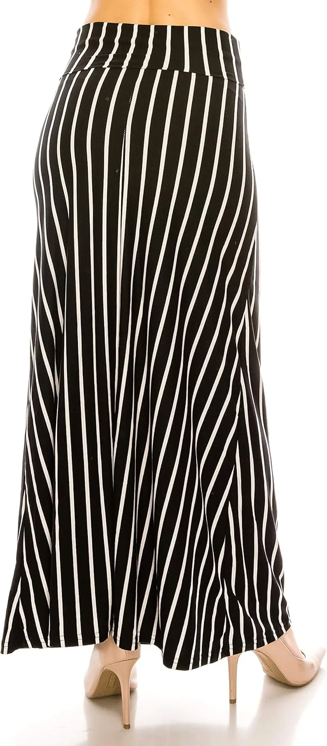Eevee Womens Casual Long Maxi Skirts - Basic High Waist Fold Over Soft Floor Length Stretch Casual Regular Plus Size