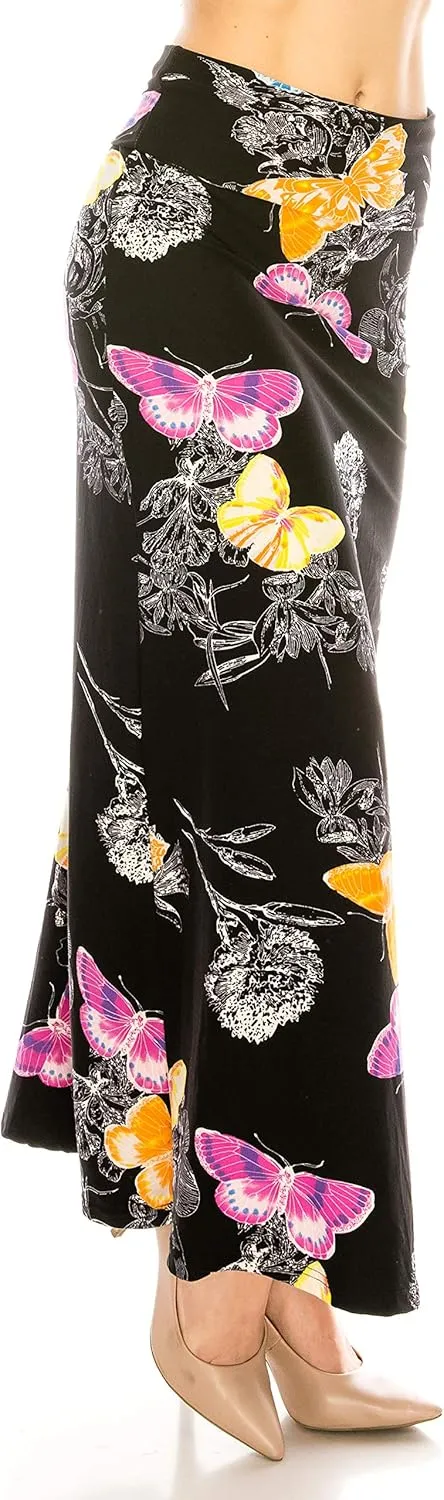 Eevee Womens Casual Long Maxi Skirts - Basic High Waist Fold Over Soft Floor Length Stretch Casual Regular Plus Size