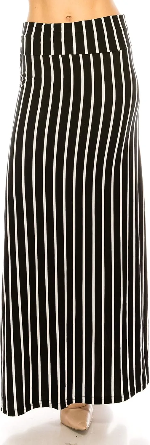 Eevee Womens Casual Long Maxi Skirts - Basic High Waist Fold Over Soft Floor Length Stretch Casual Regular Plus Size