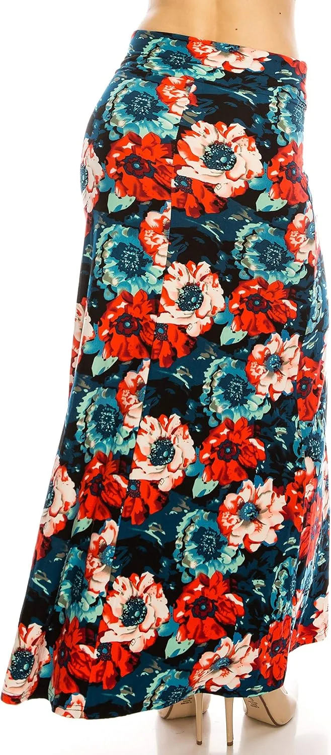 Eevee Womens Casual Long Maxi Skirts - Basic High Waist Fold Over Soft Floor Length Stretch Casual Regular Plus Size