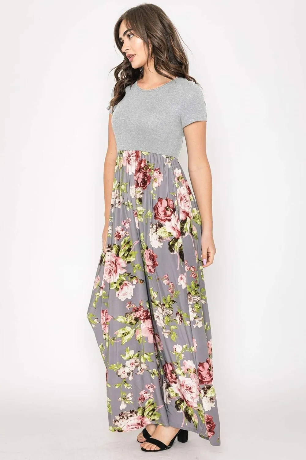 Eloges Summer Short Sleeve Floral Tie Dye Multi Stripe Plus Casual Long Maxi Dress with Pockets