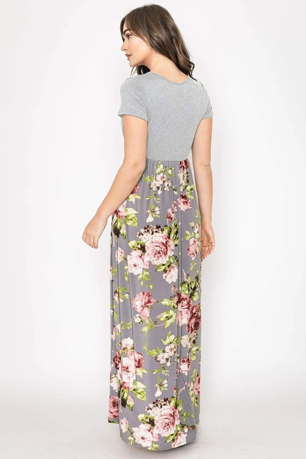 Eloges Summer Short Sleeve Floral Tie Dye Multi Stripe Plus Casual Long Maxi Dress with Pockets