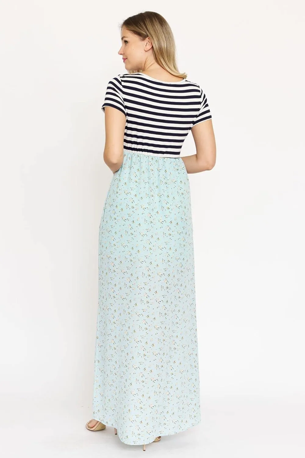 Eloges Summer Short Sleeve Floral Tie Dye Multi Stripe Plus Casual Long Maxi Dress with Pockets