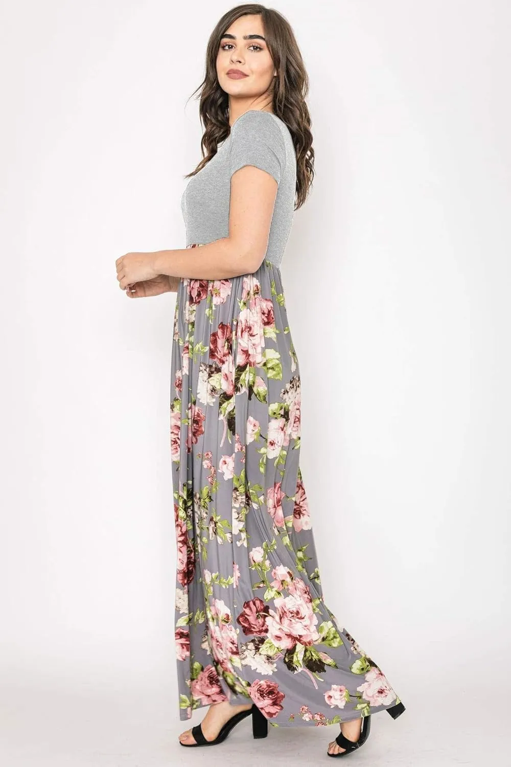 Eloges Summer Short Sleeve Floral Tie Dye Multi Stripe Plus Casual Long Maxi Dress with Pockets