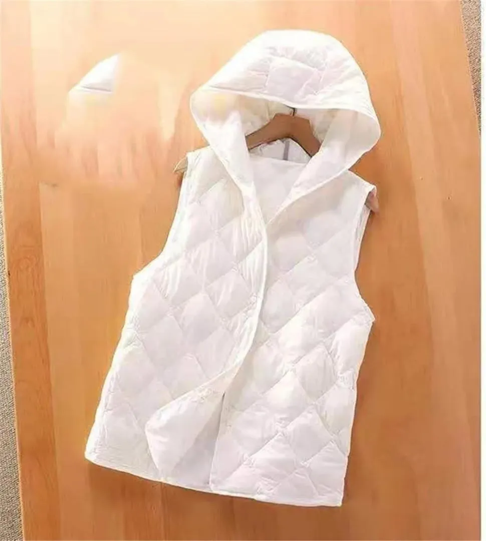 ERFMFKL Women's Autumn Ultra Light Down Vest Hooded Sleeveless Jacket Outerwear Cotton Padded Waistcoat