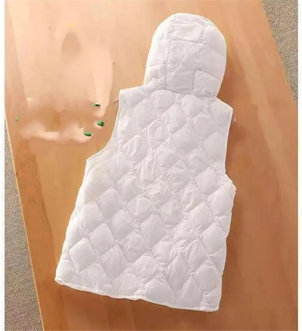 ERFMFKL Women's Autumn Ultra Light Down Vest Hooded Sleeveless Jacket Outerwear Cotton Padded Waistcoat