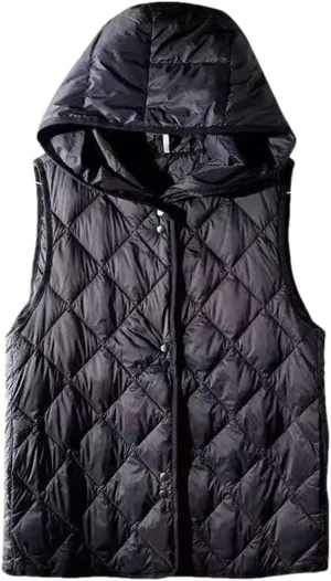 ERFMFKL Women's Autumn Ultra Light Down Vest Hooded Sleeveless Jacket Outerwear Cotton Padded Waistcoat