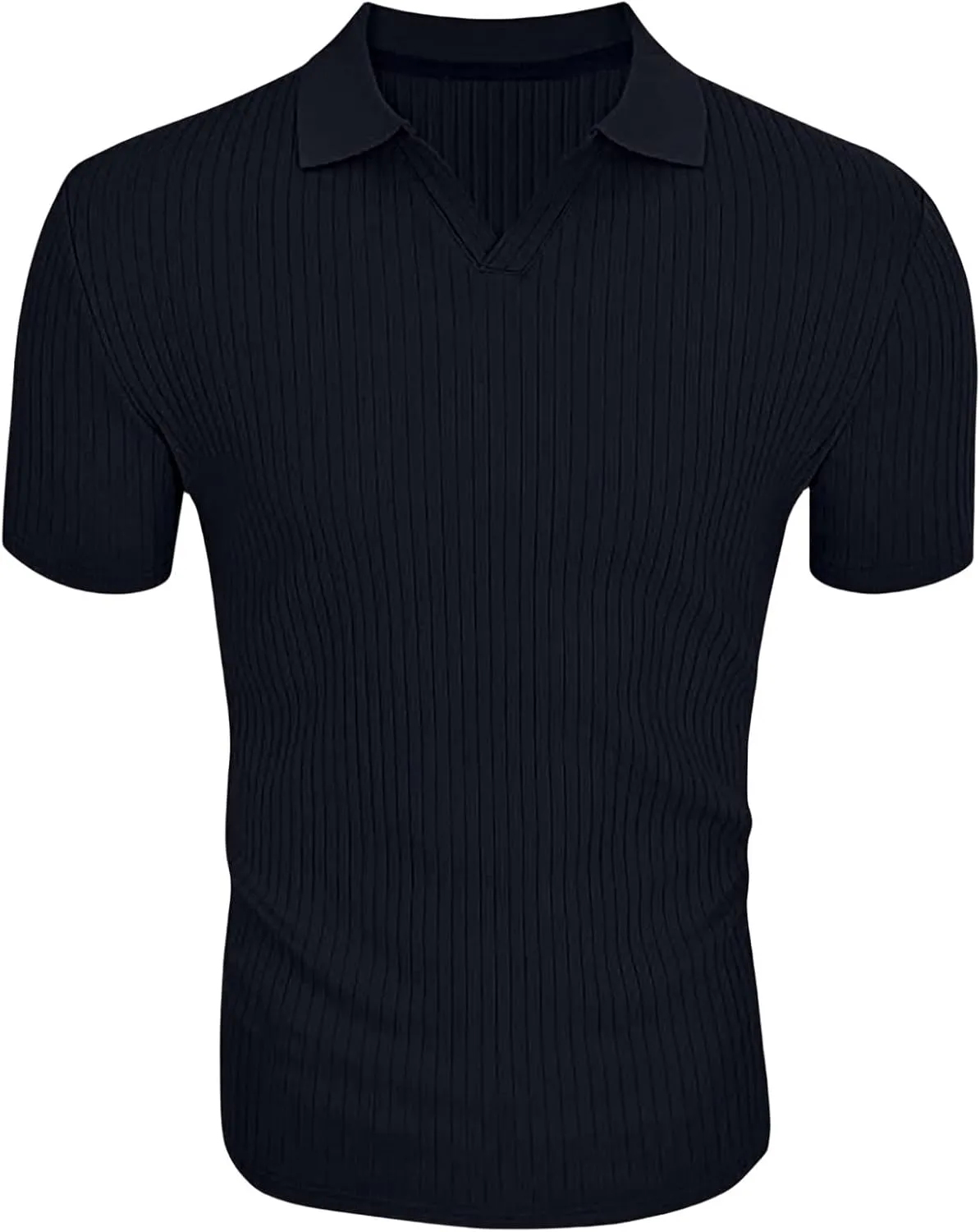 evzosrz Mens Short Sleeve Polo Shirts Slim Fit V Neck Muscle Tshirts Casual Ribbed Textured Stripe Knit Quick-Dry Golf Shirts