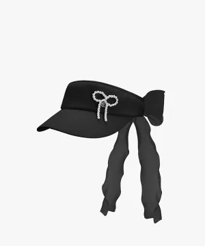Fairliar Pearl Ribbon Wide Visor - Black