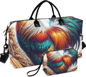 Farm Rooster Print Duffel Bag Womens Make up Bags Set of 2, Animal Print Women Sports Duffle Bag Carry on Tote