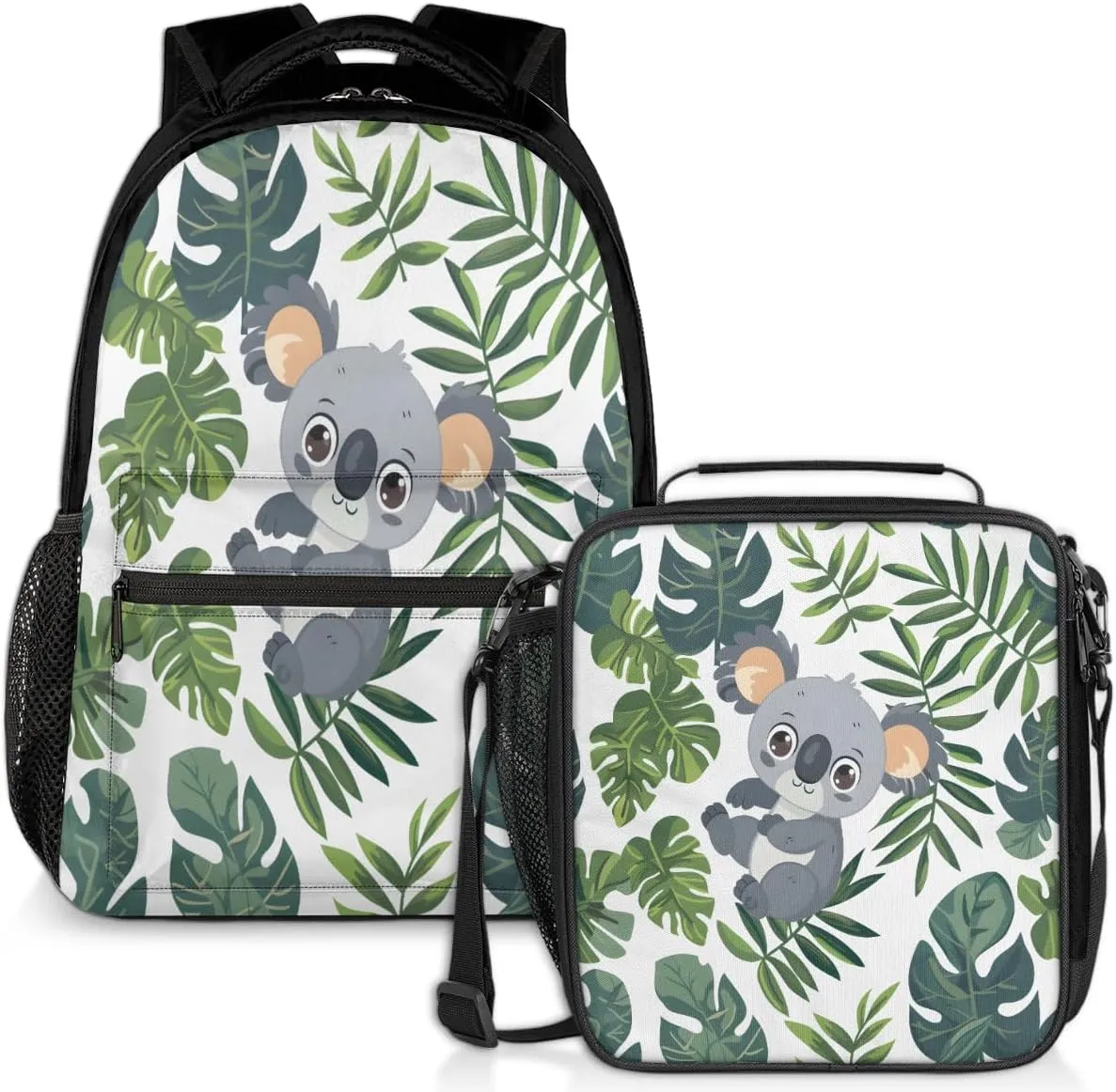 Fern Koala Lunch Backpack Palm Leaves Laptop Backpacks Set with Insulated Cooler Lunch Box Leak Proof Lunch Bag for Women Men Work Camping Travel Daypack