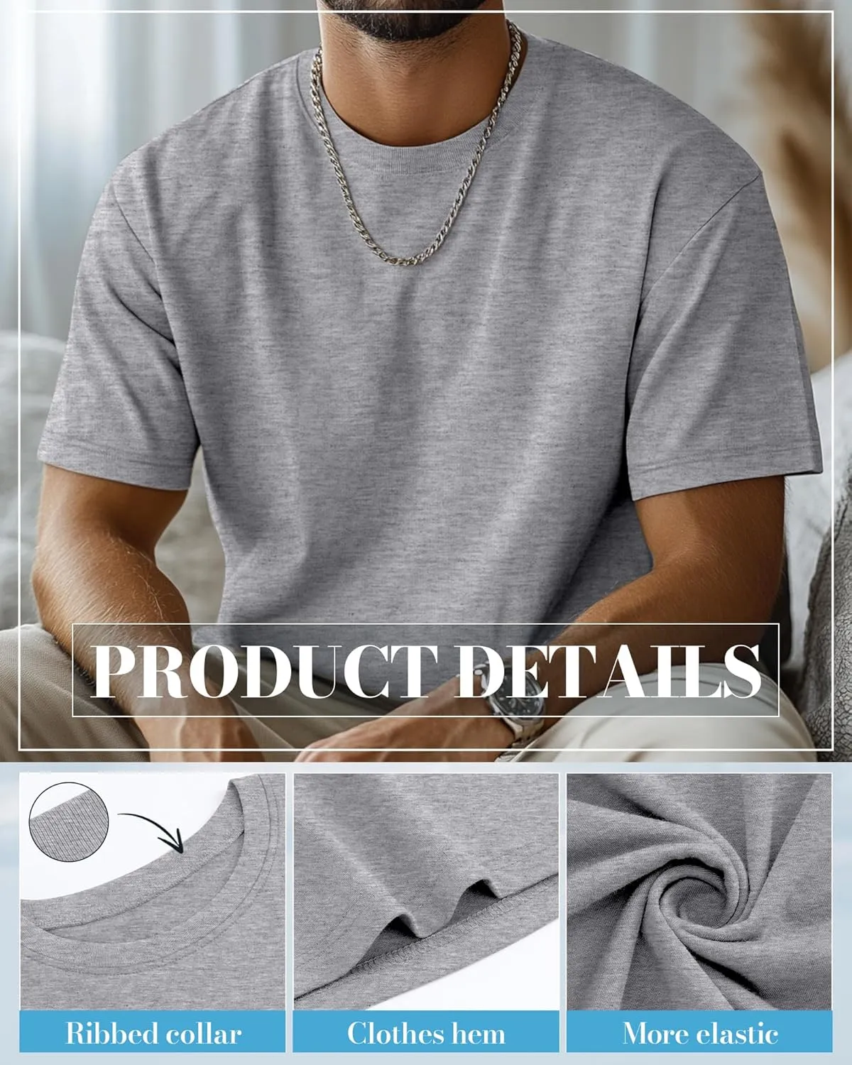 Ficerd 5 Pack Men's Big and Tall Shirts Short Sleeve Cotton Tee Summer Crew Neck Oversize Top Loose Fit Shirt Multipack
