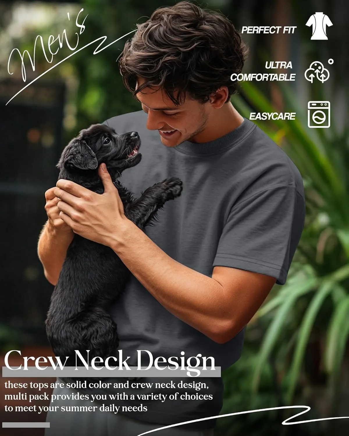 Ficerd 6 Pack Men's Big and Tall Shirts Short Sleeve Cotton Tee Summer Crew Neck Oversize Top Loose Fit Shirt Multipack