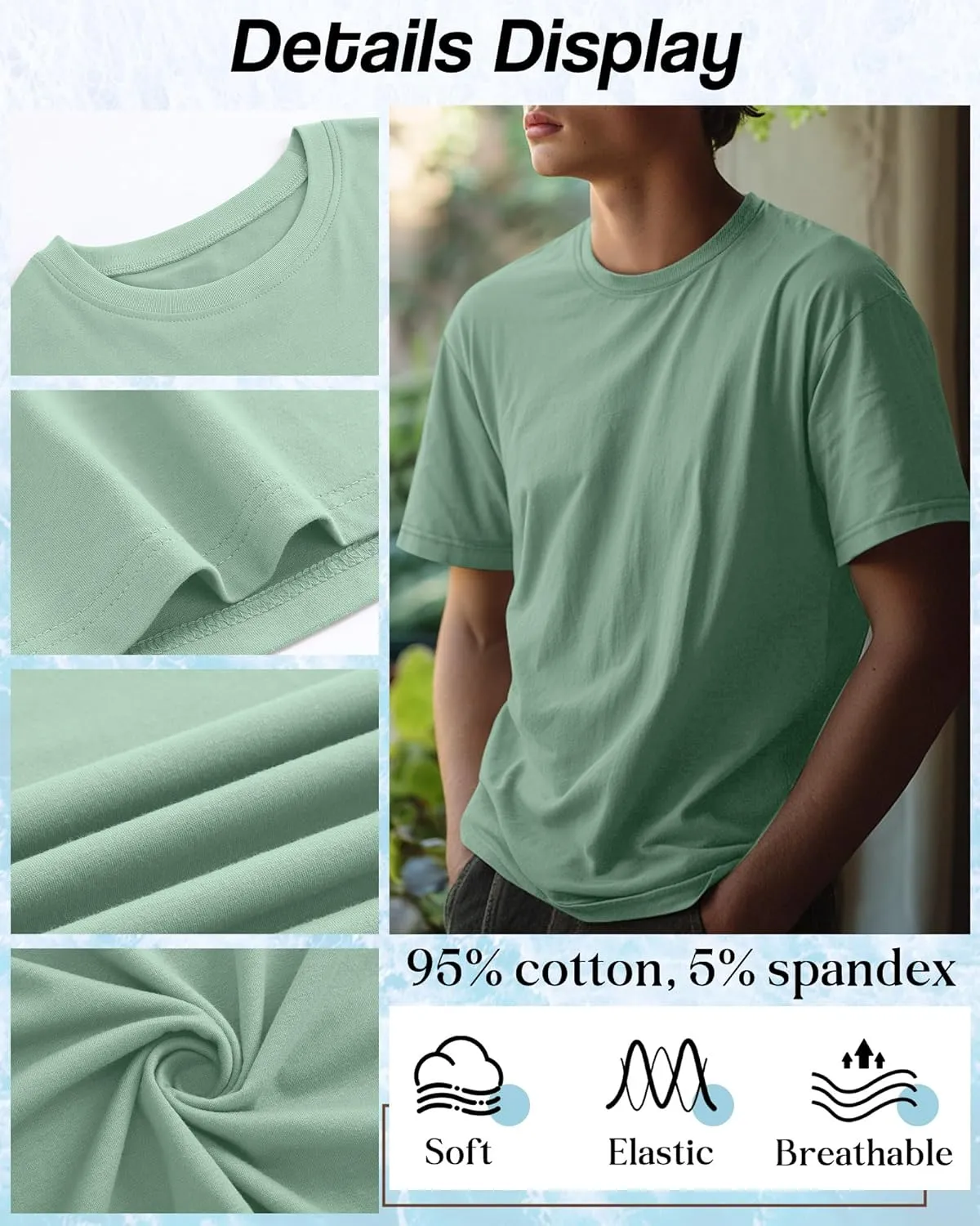 Ficerd 6 Pack Men's Big and Tall Shirts Short Sleeve Cotton Tee Summer Crew Neck Oversize Top Loose Fit Shirt Multipack