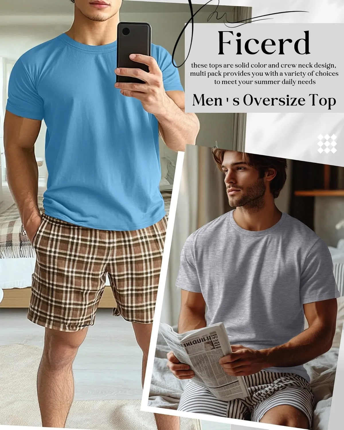 Ficerd 6 Pack Men's Big and Tall Shirts Short Sleeve Cotton Tee Summer Crew Neck Oversize Top Loose Fit Shirt Multipack