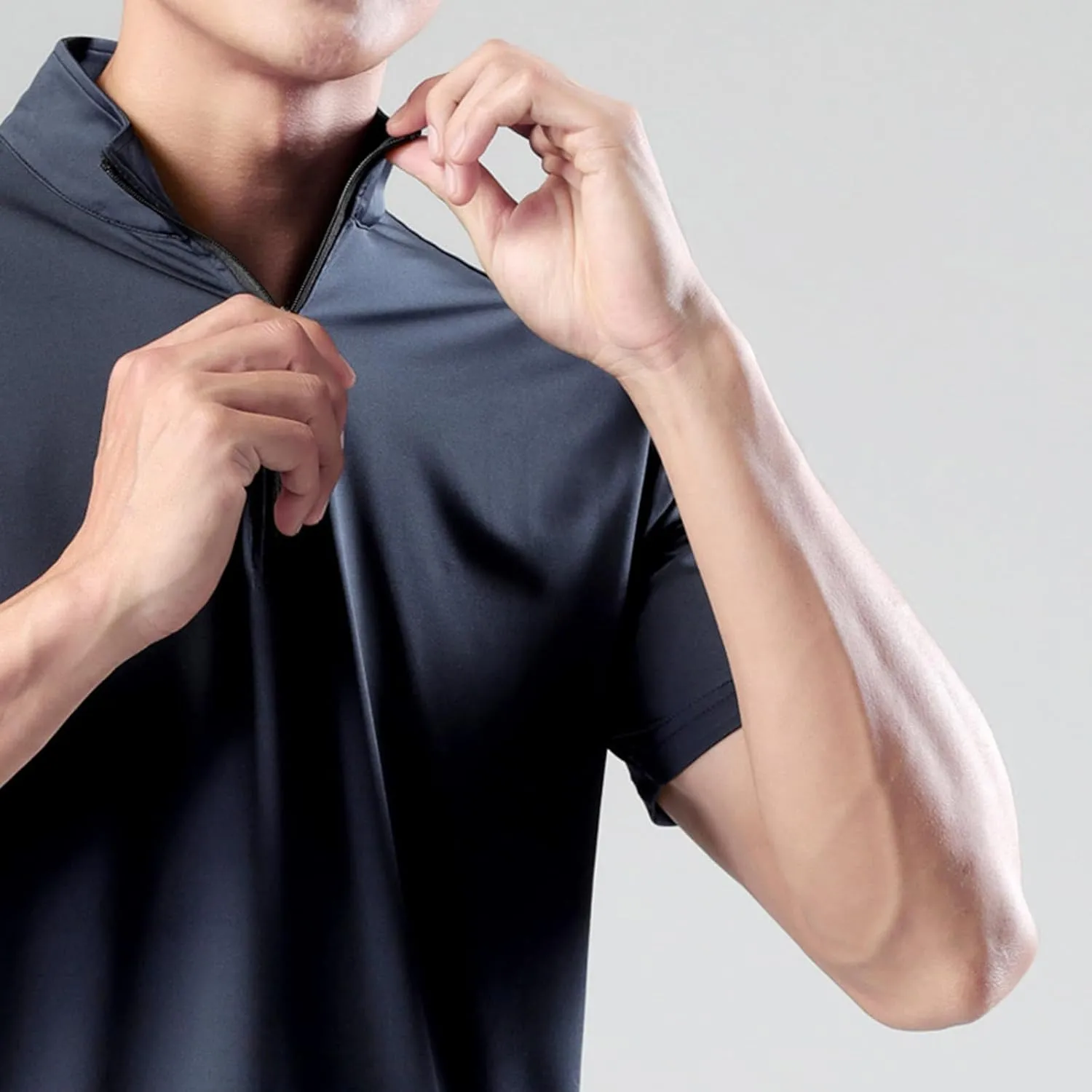 Finelylove Workout Shirts for Men Short Sleeve Quarter Zip Pullover Quick Dry Athletic Gym Shirts Casual Golf Shirt