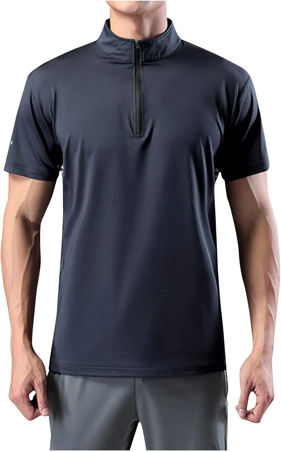 Finelylove Workout Shirts for Men Short Sleeve Quarter Zip Pullover Quick Dry Athletic Gym Shirts Casual Golf Shirt