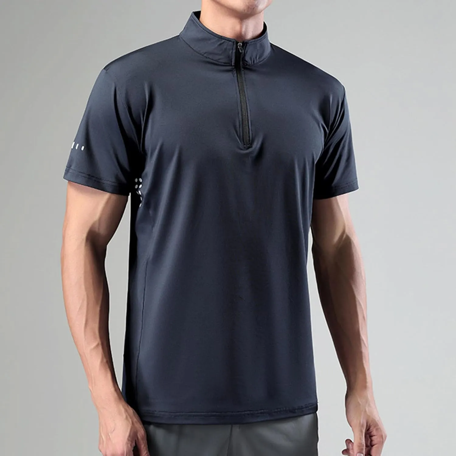 Finelylove Workout Shirts for Men Short Sleeve Quarter Zip Pullover Quick Dry Athletic Gym Shirts Casual Golf Shirt