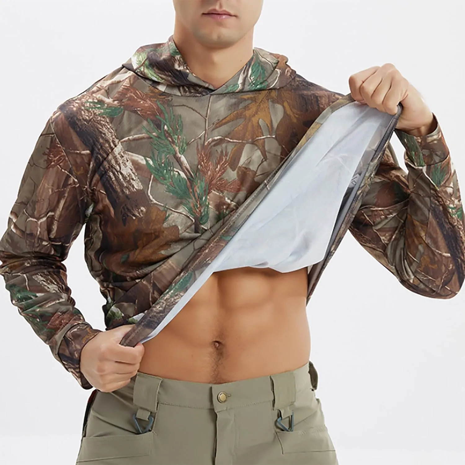 Fishing Shirts for Men UPF 50  Swimming Rash Guard Long Sleeve UV Sun Protection Camo Hoodie Quick Dry Sun Shirts