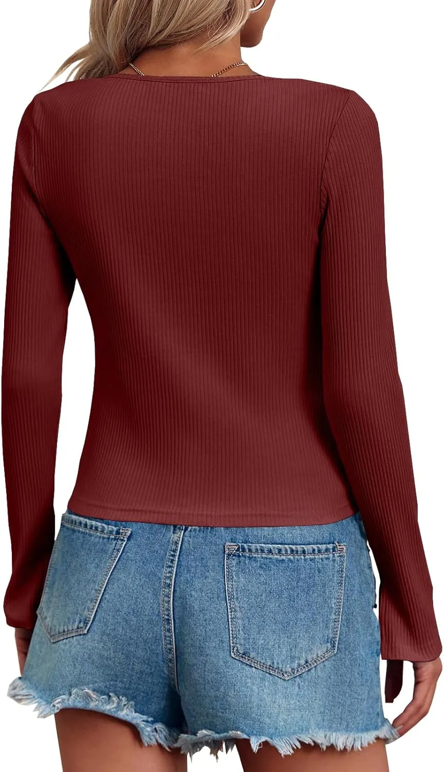 Fisoew Womens Long Sleeve Tops Ribbed Crop Top Double Zip Up Cardigans V Neck Sweater Shirts Fall and Winter 2024
