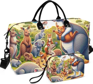 Forest Animals Party Travel Bag Duffel Cosmetic Bag Set of 2, Prints Garment Duffel Bag Carry on Duffle