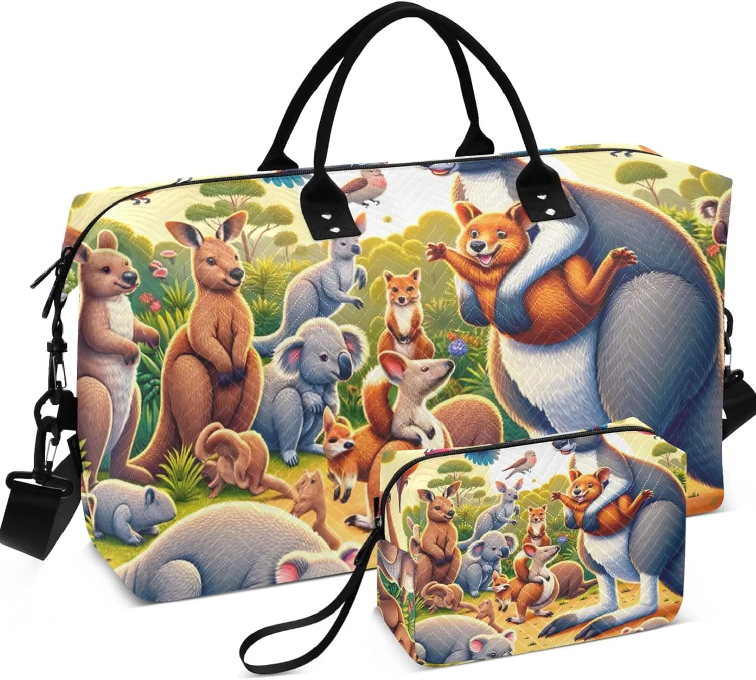 Forest Animals Party Travel Bag Duffel Cosmetic Bag Set of 2, Prints Garment Duffel Bag Carry on Duffle