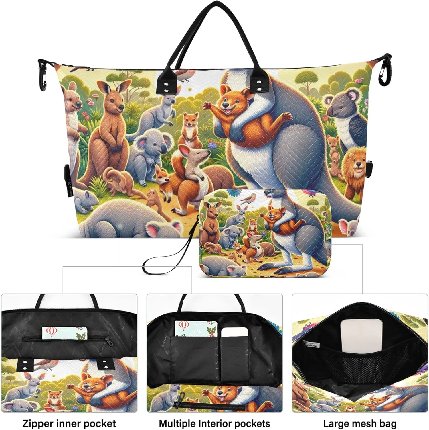 Forest Animals Party Travel Bag Duffel Cosmetic Bag Set of 2, Prints Garment Duffel Bag Carry on Duffle