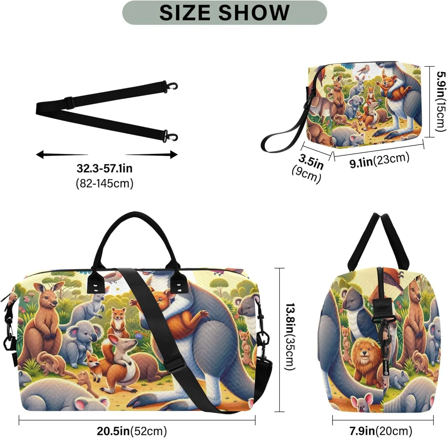 Forest Animals Party Travel Bag Duffel Cosmetic Bag Set of 2, Prints Garment Duffel Bag Carry on Duffle