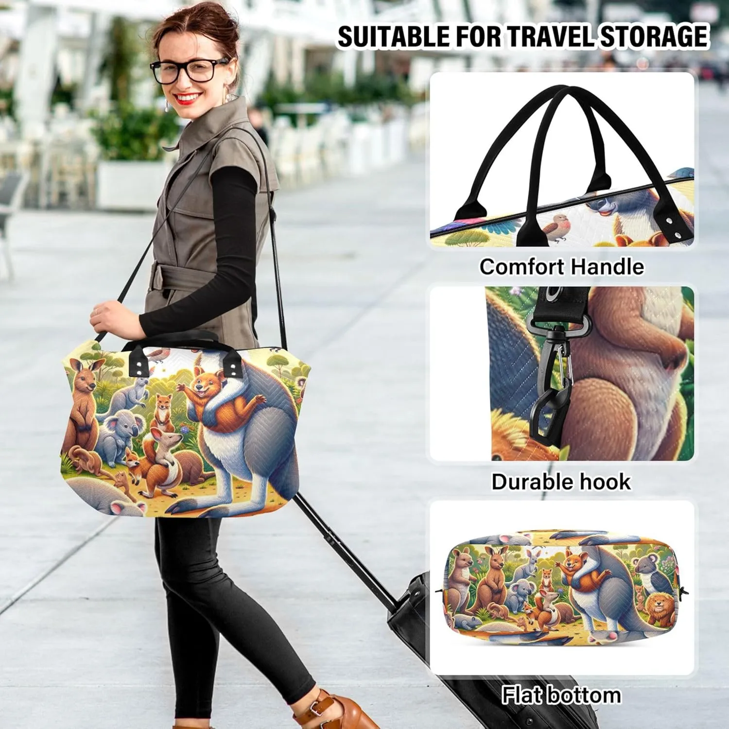Forest Animals Party Travel Bag Duffel Cosmetic Bag Set of 2, Prints Garment Duffel Bag Carry on Duffle