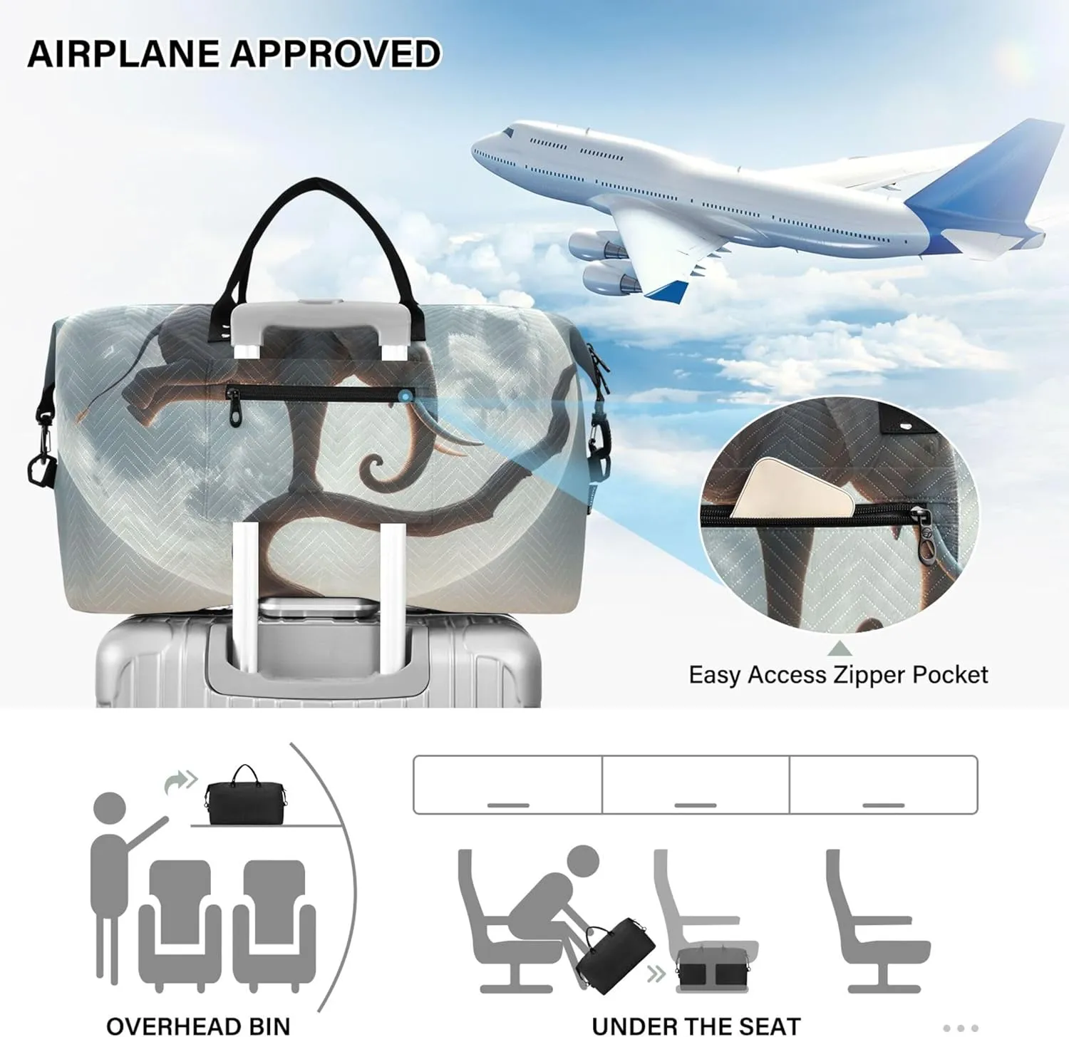 Funny Elephant Cute Duffle Bag for Travel Make up Bags Set of 2, Art Womens Luggage Bags Traveling Bags