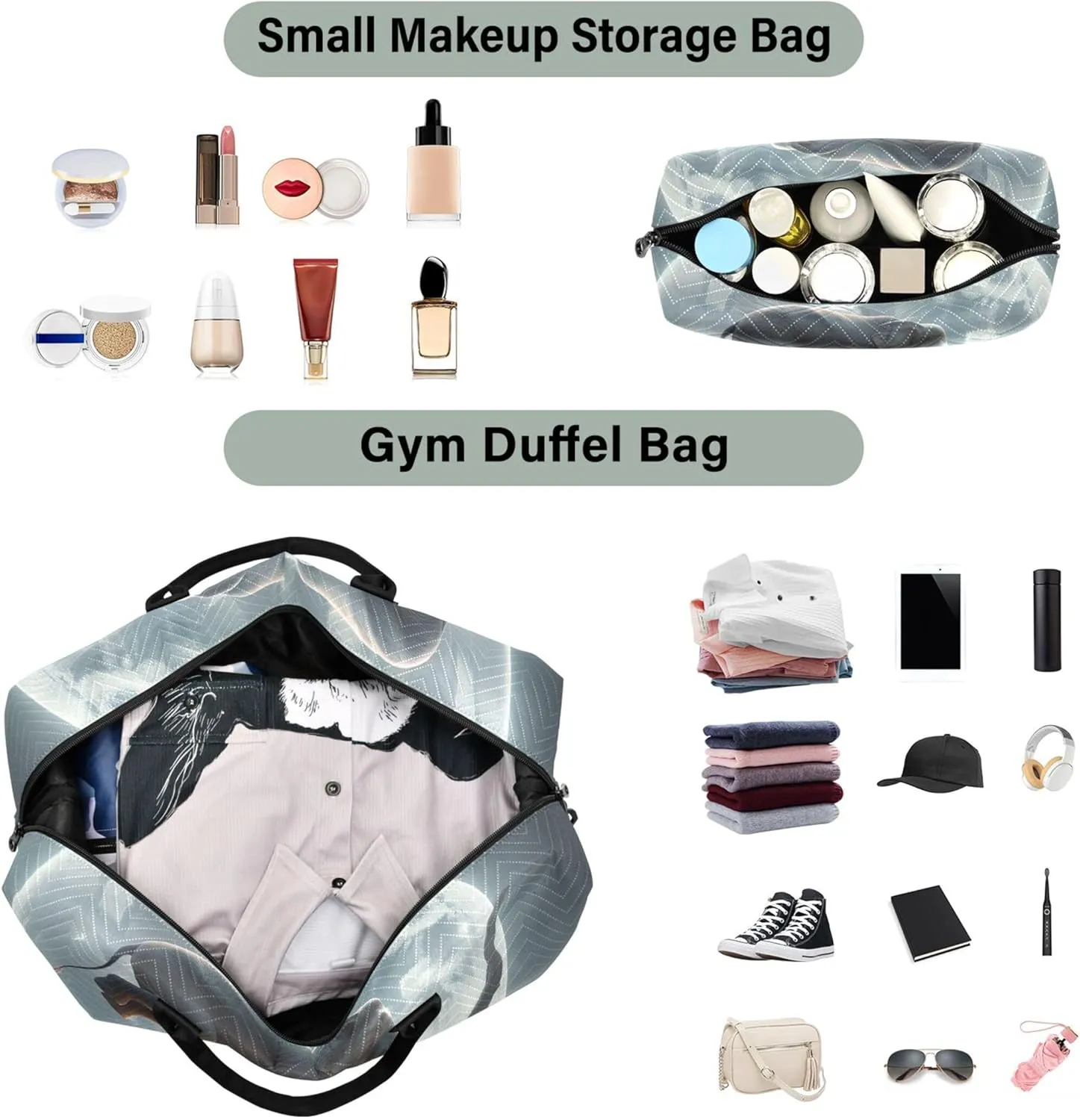 Funny Elephant Cute Duffle Bag for Travel Make up Bags Set of 2, Art Womens Luggage Bags Traveling Bags