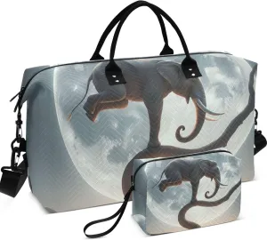 Funny Elephant Cute Duffle Bag for Travel Make up Bags Set of 2, Art Womens Luggage Bags Traveling Bags