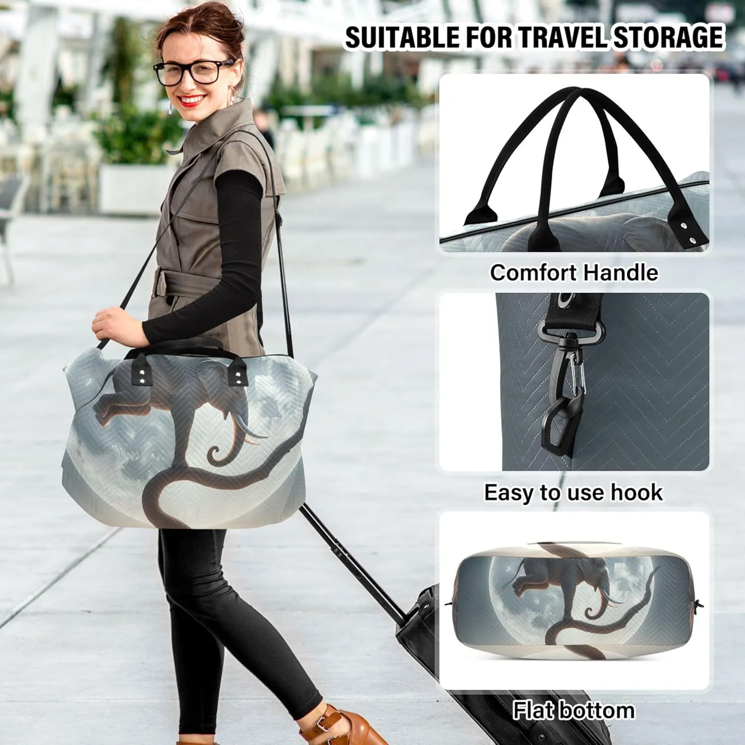 Funny Elephant Cute Duffle Bag for Travel Make up Bags Set of 2, Art Womens Luggage Bags Traveling Bags