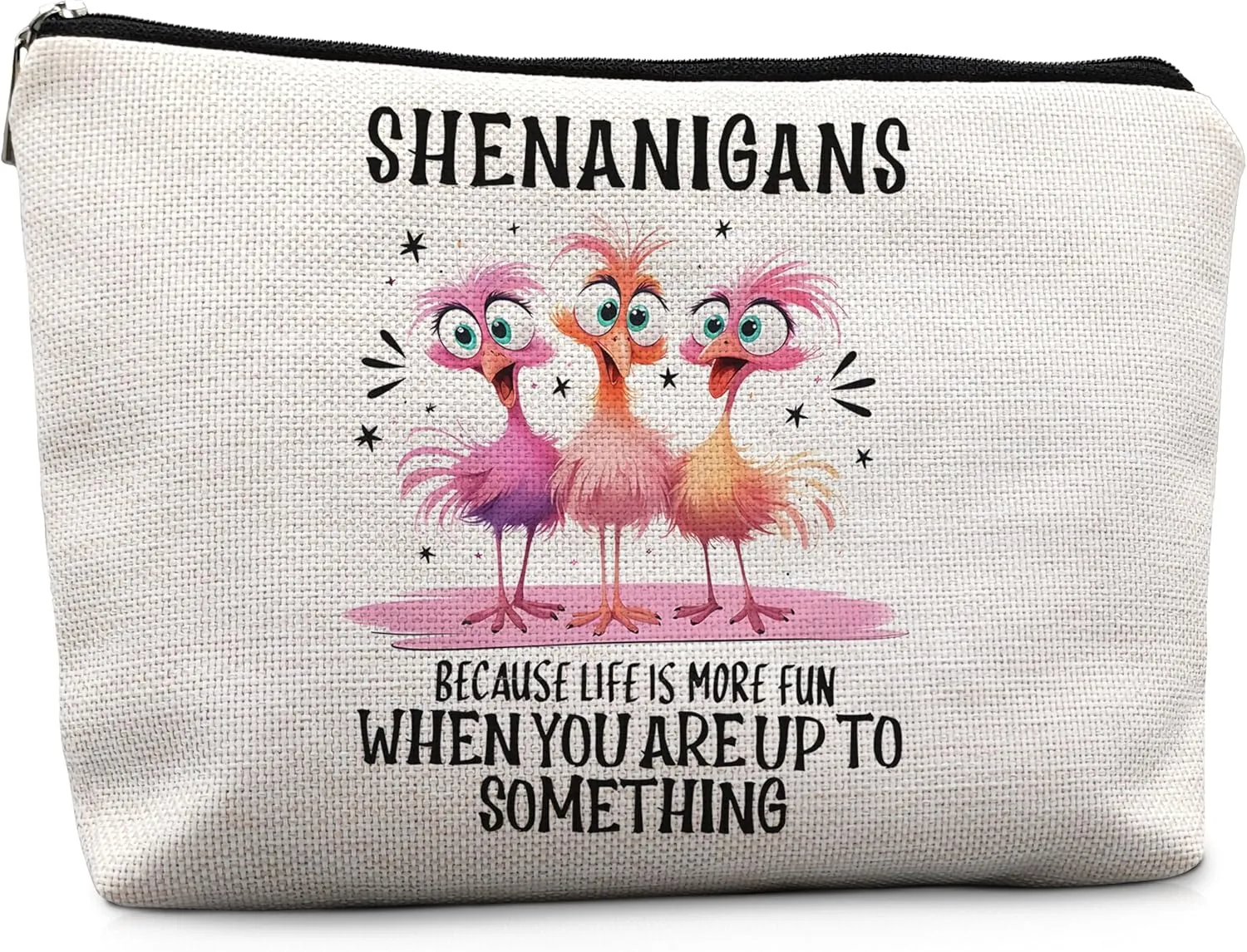 Funny Pink Flamingo Makeup Bag, Flamingo Gifts for Women, Pink Flamingo Gifts, Shenanigans Because Life is More Fun When You Up to Something Cosmetic Bags Toiletry Bag